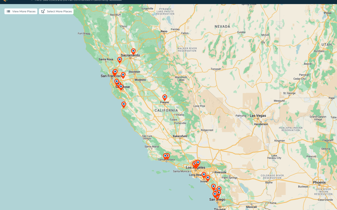 Map of the 27 Best Continuing Care Retirement Communities and Life Plan Communities are ranked by Newsweek